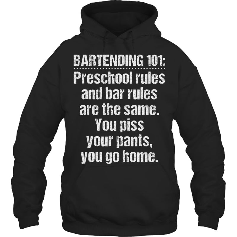 BlackHoodieBartending101PreschoolRulesAndBarRulesAreTheSameGiftForBartender