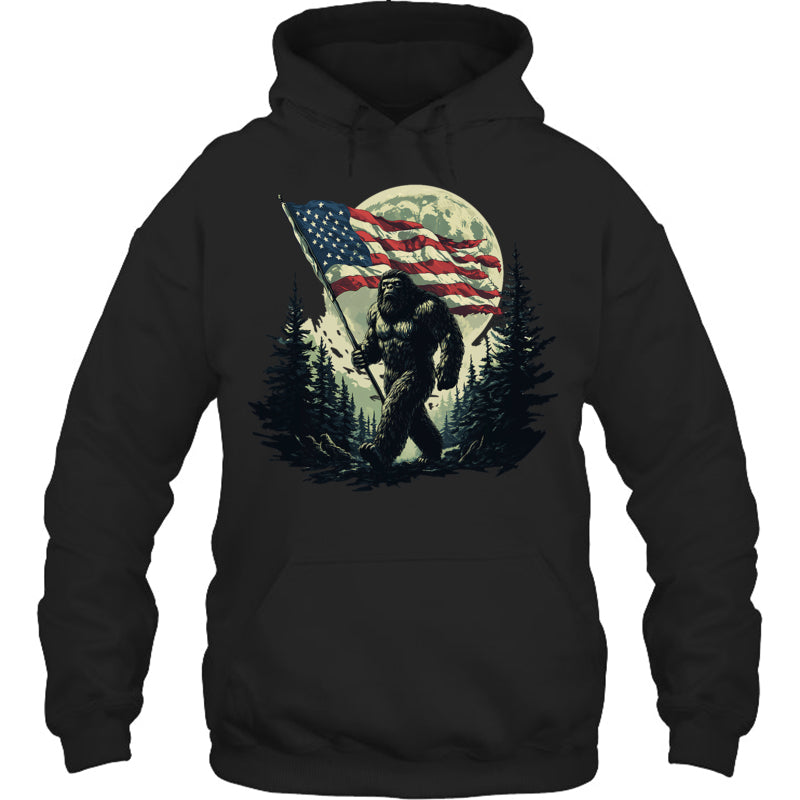 BlackHoodieBigFootBigfootSasquatchAmericanFlagPatriotic4thJulyGiftForVeteran