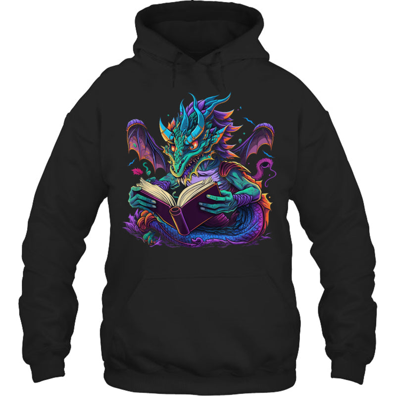 BlackHoodieDragonReadingBookGiftForDragonLovers