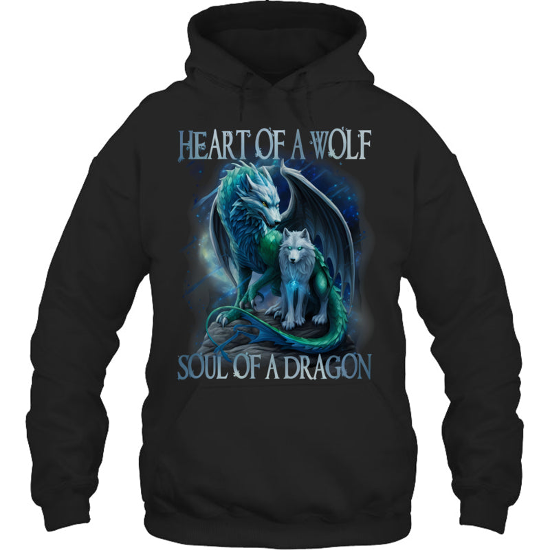 BlackHoodieHeartOfWolfSoulOfADragonDragonWolfWarriorWolfGiftForDragonLovers
