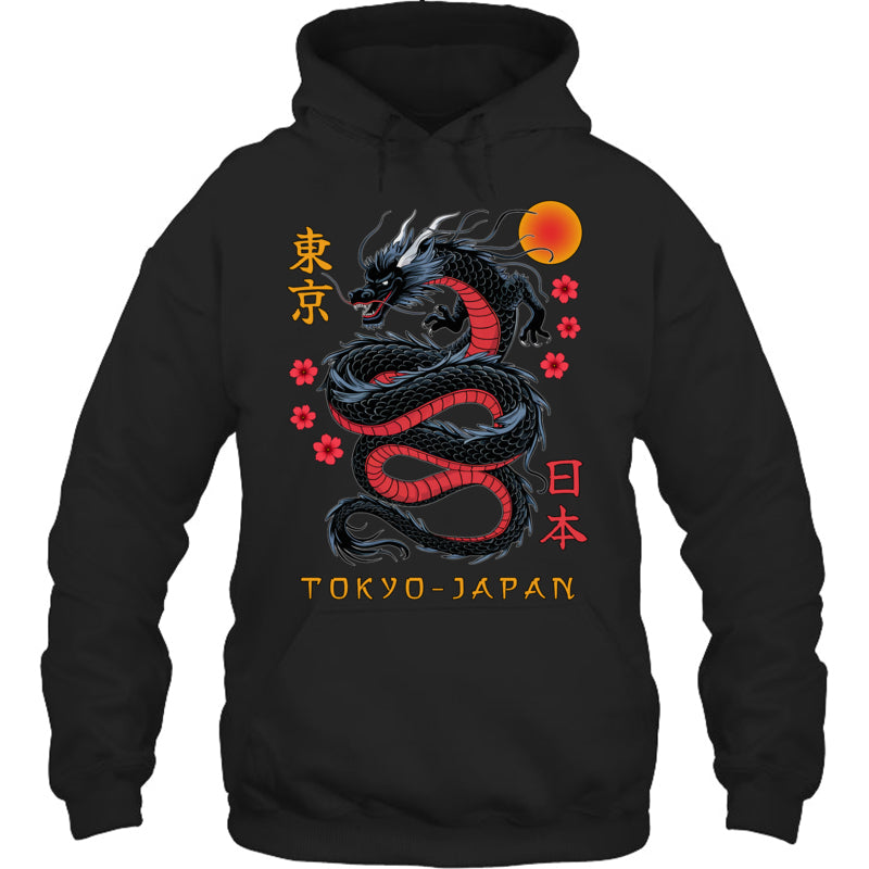 BlackHoodieJapaneseDragonTokyoJapan80sAsianMythicalAnimeTattooGiftForDragonLovers