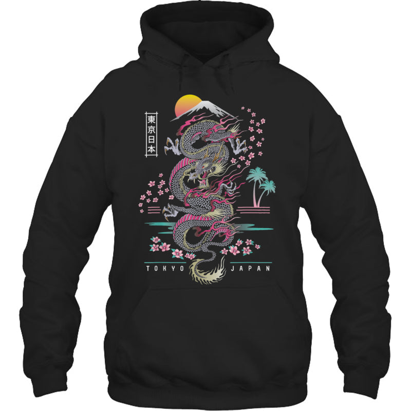 BlackHoodieJapaneseTokyoDragonAsianInspiredRetro80sStyleGiftForDragonLovers