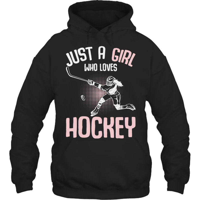 BlackHoodieJustAGirlWhoLovesHockeyYouthKidsGirlsGiftForIceHockeyFanIceHockeyPlayer