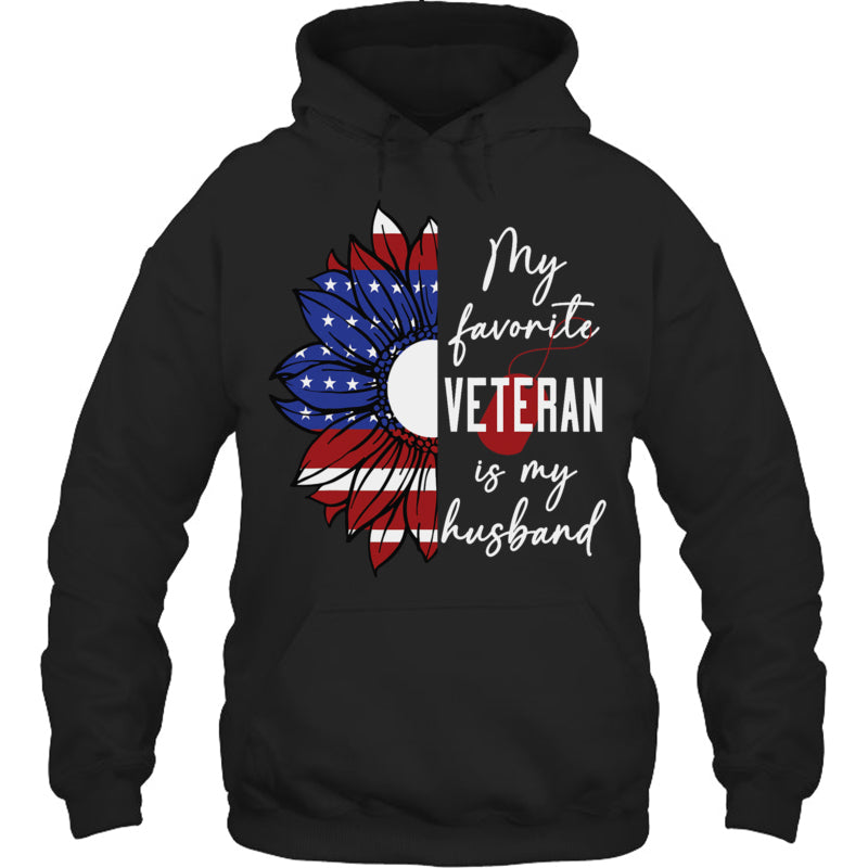 BlackHoodieMyFavoriteVeteranIsMyHusbandSunflowerAmericanFlagGiftForVeteran