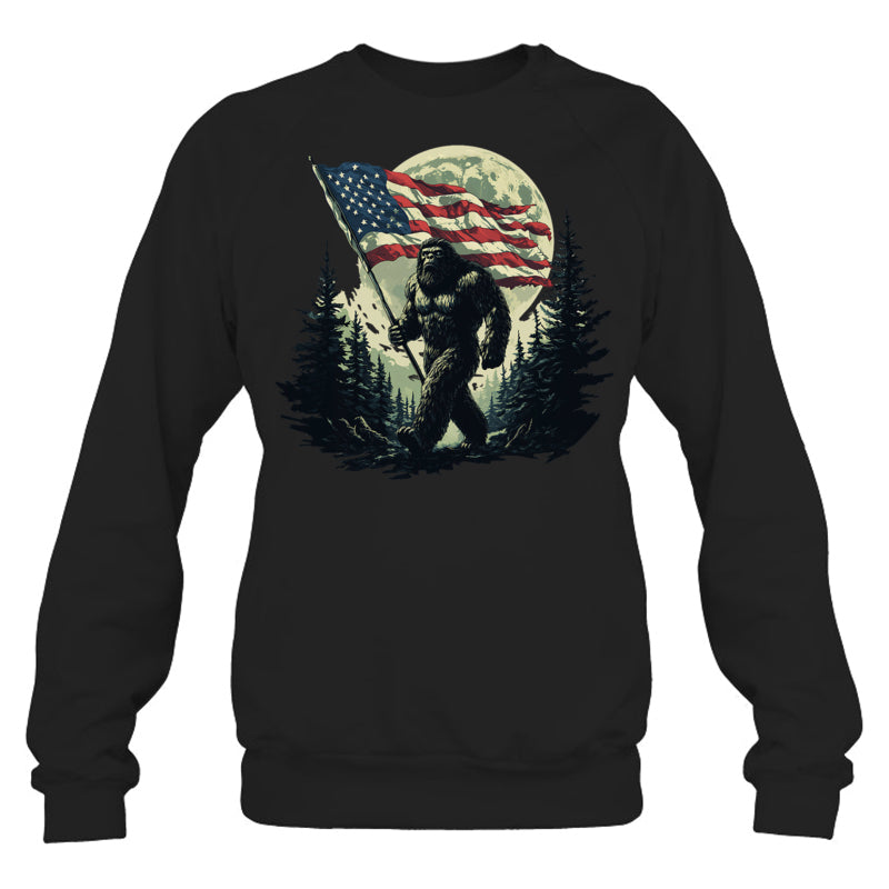 BlackSweatshirtBigFootBigfootSasquatchAmericanFlagPatriotic4thJulyGiftForVeteran