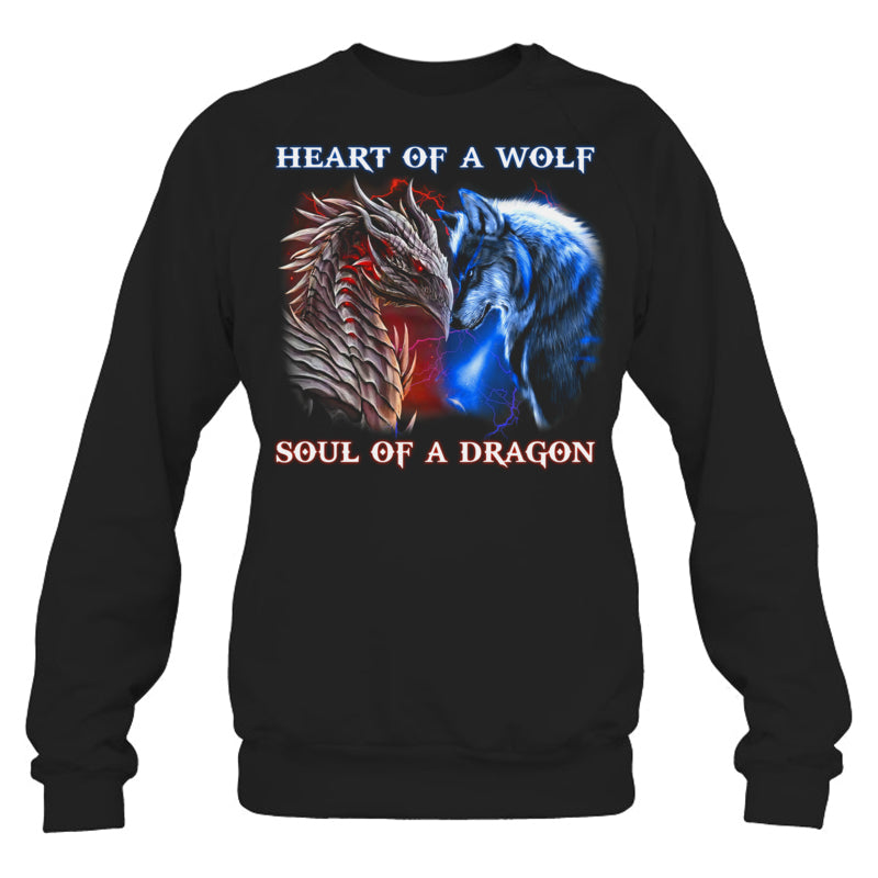 BlackSweatshirtHeartOfWolfSoulOfADragonCoolDragonWolfWarriorGiftForDragonLovers