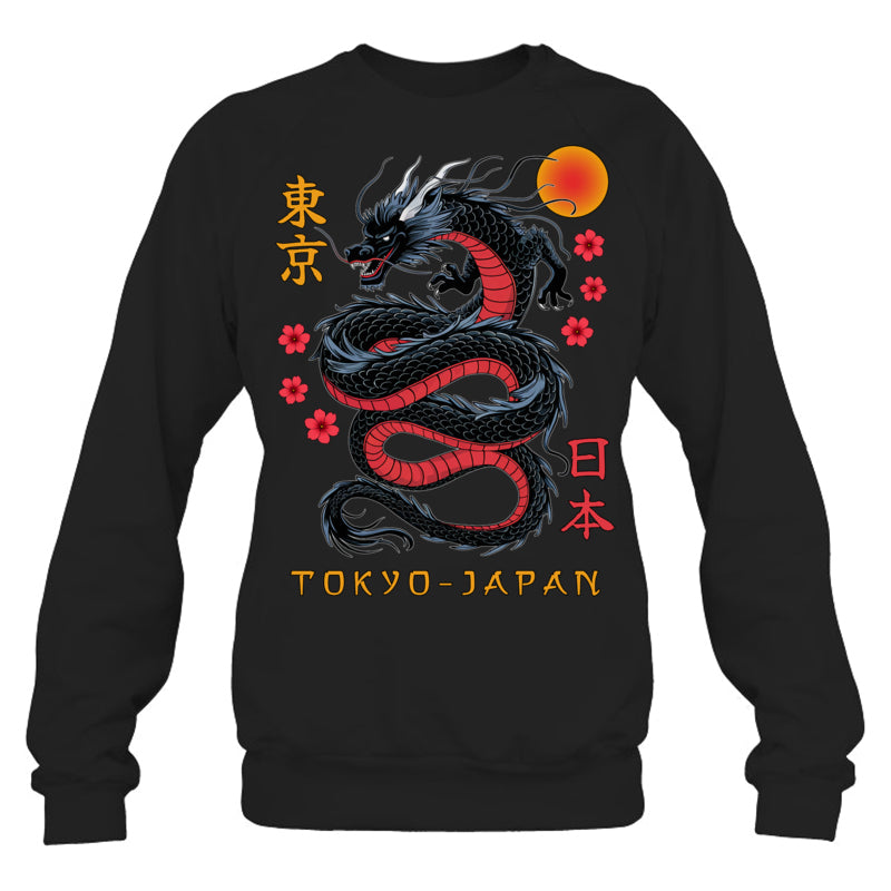BlackSweatshirtJapaneseDragonTokyoJapan80sAsianMythicalAnimeTattooGiftForDragonLovers