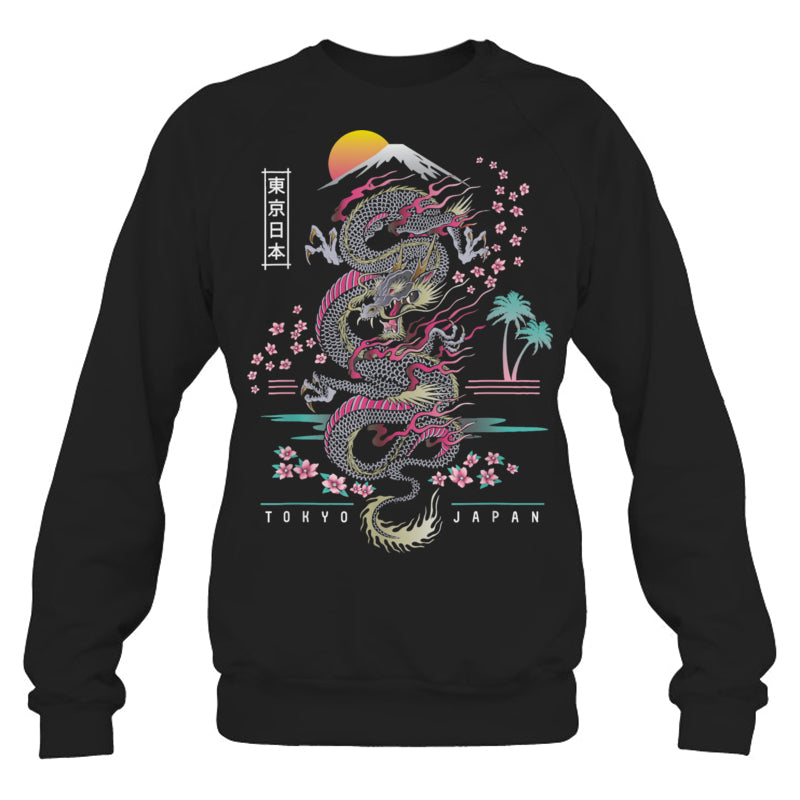 BlackSweatshirtJapaneseTokyoDragonAsianInspiredRetro80sStyleGiftForDragonLovers