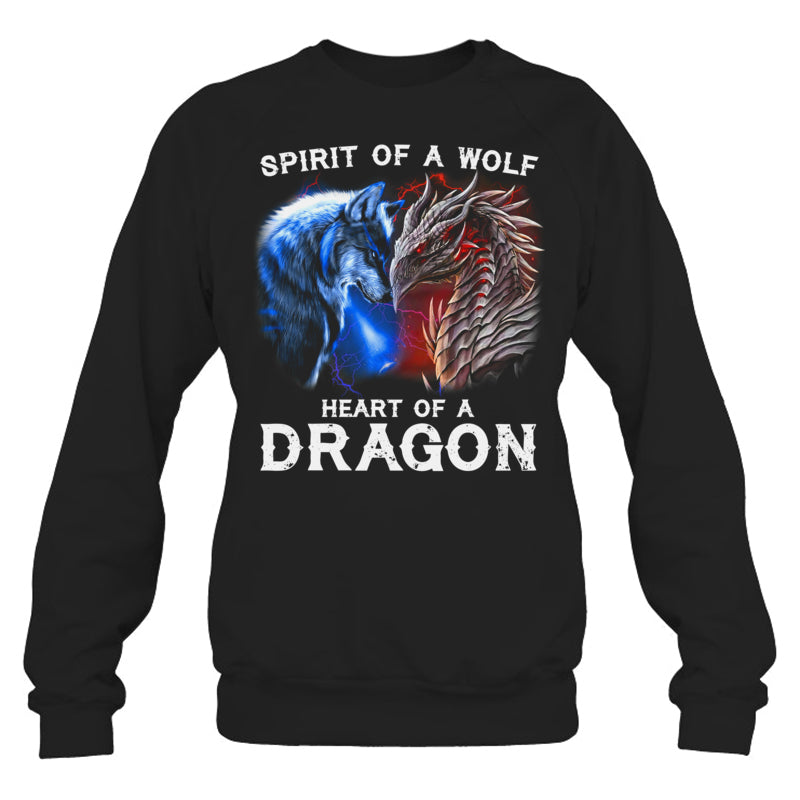 BlackSweatshirtSpiritOfAWolfHeartOfADragonGiftForDragonLovers