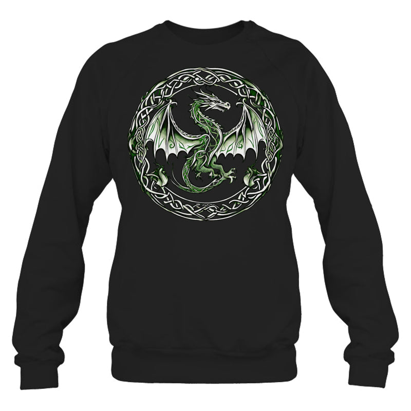 BlackSweatshirtTribalIrishGreenCelticKnotFantasyCelticDragonGiftForDragonLovers