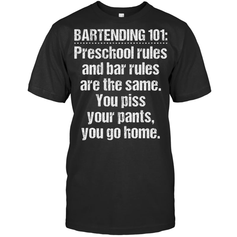 BlackTshirtBartending101PreschoolRulesAndBarRulesAreTheSameGiftForBartender