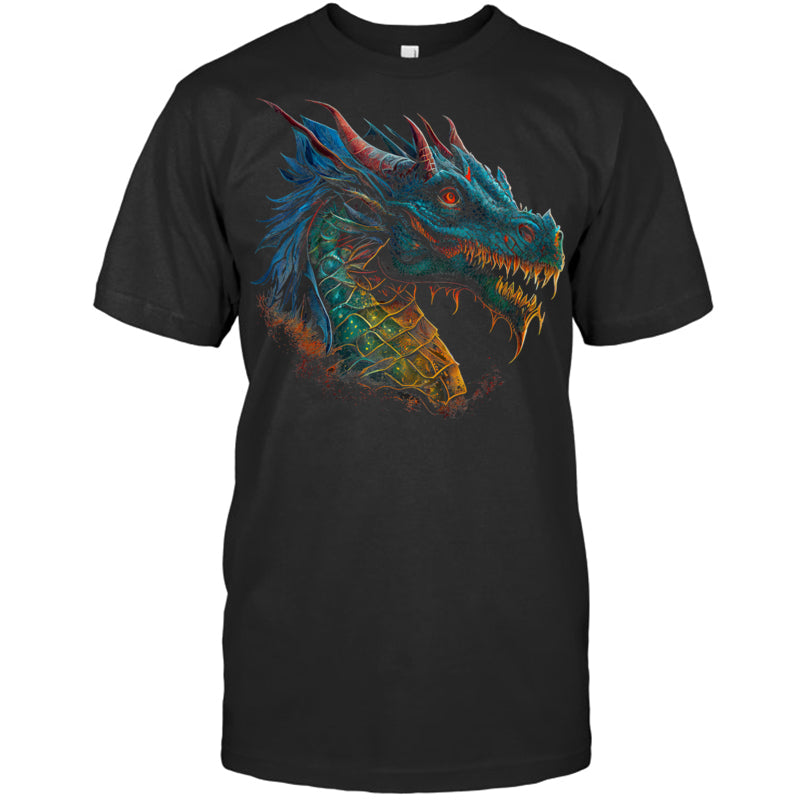 BlackTshirtBeautifulBlueRedDragonLoverFantasyArtSharpGiftForDragonLovers