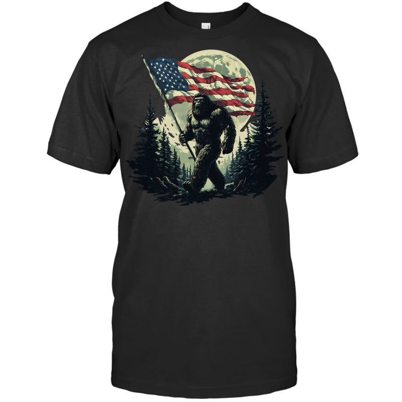 BlackTshirtBigFootBigfootSasquatchAmericanFlagPatriotic4thJulyGiftForVeteran