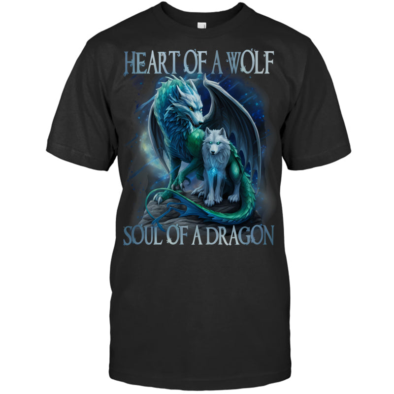BlackTshirtHeartOfWolfSoulOfADragonDragonWolfWarriorWolfGiftForDragonLovers