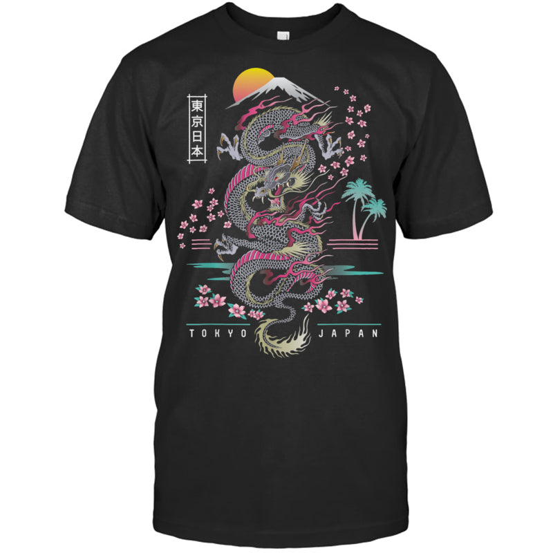 BlackTshirtJapaneseTokyoDragonAsianInspiredRetro80sStyleGiftForDragonLovers