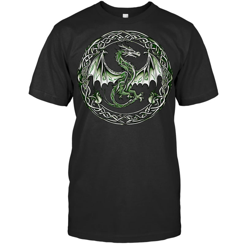 BlackTshirtTribalIrishGreenCelticKnotFantasyCelticDragonGiftForDragonLovers