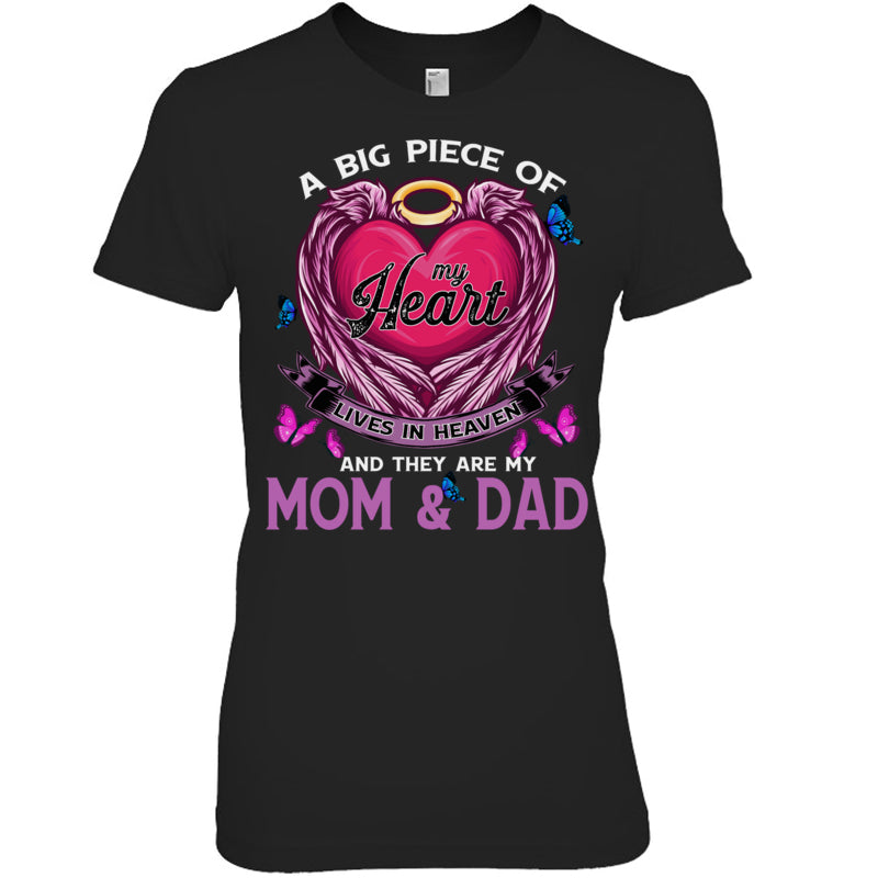 BlackWomanTshirtABigPieceOfMyHeartLivesInHeavenTheyAreMomAndDadHeaven
