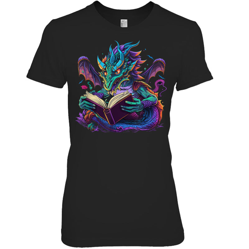 BlackWomanTshirtDragonReadingBookGiftForDragonLovers