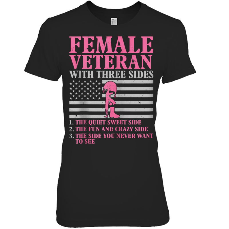 BlackWomanTshirtFemaleVeteranWithThreeSidesWomenVeteranMotherGrandmaGiftForVeteran