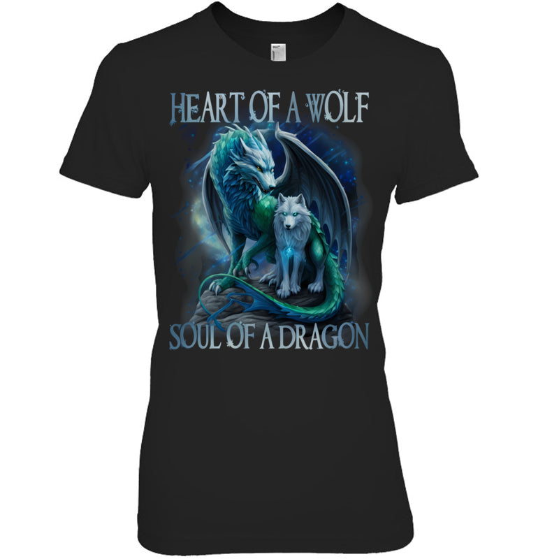 BlackWomanTshirtHeartOfWolfSoulOfADragonDragonWolfWarriorWolfGiftForDragonLovers