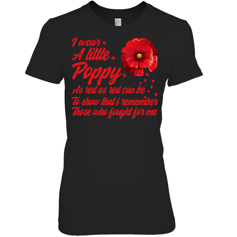BlackWomanTshirtIWearALittlePoppyFlowerRememberAmericanUSAGiftForVeteran