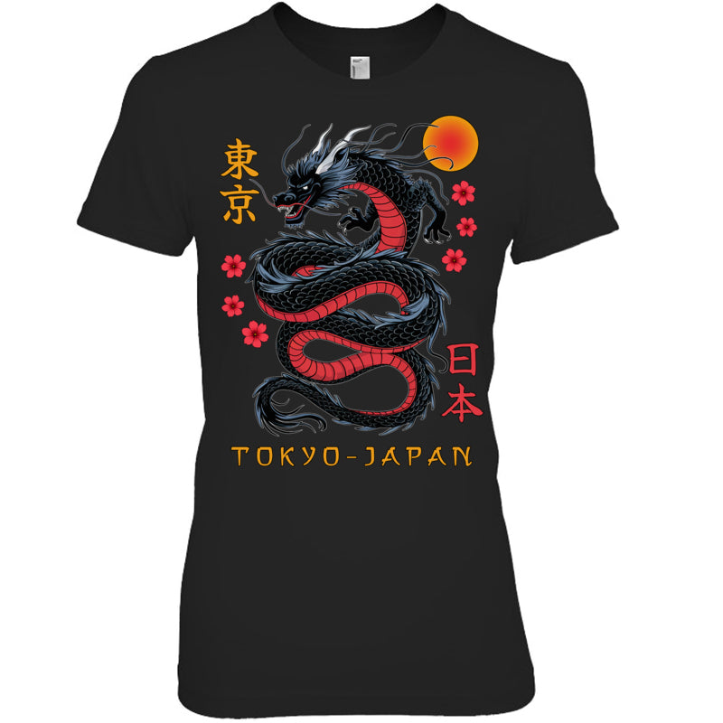 BlackWomanTshirtJapaneseDragonTokyoJapan80sAsianMythicalAnimeTattooGiftForDragonLovers
