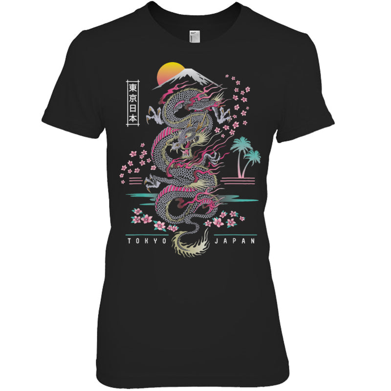 BlackWomanTshirtJapaneseTokyoDragonAsianInspiredRetro80sStyleGiftForDragonLovers