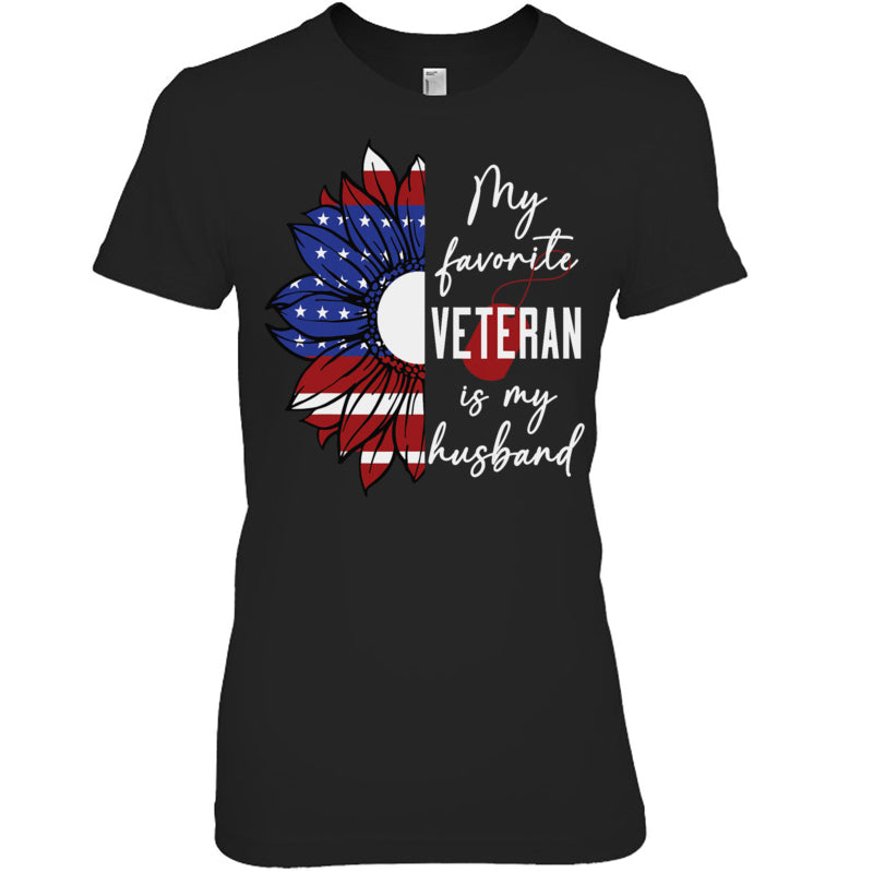 BlackWomanTshirtMyFavoriteVeteranIsMyHusbandSunflowerAmericanFlagGiftForVeteran