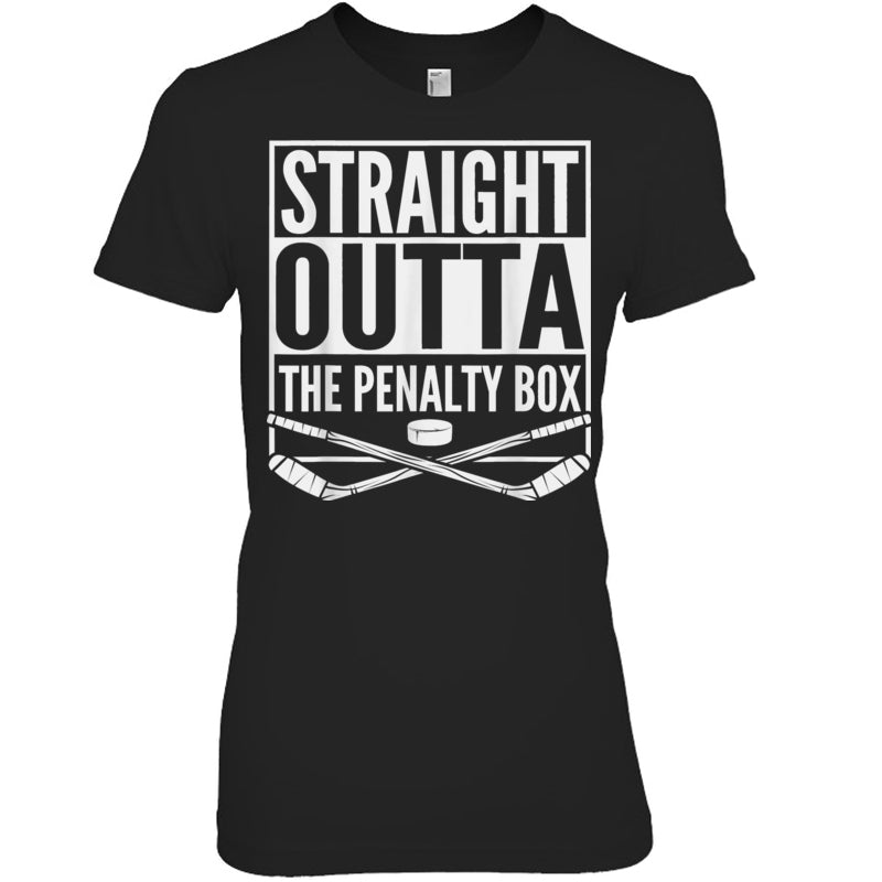 BlackWomanTshirtStraightOuttaThePenaltyBoxGiftForIceHockeyFanIceHockeyPlayer