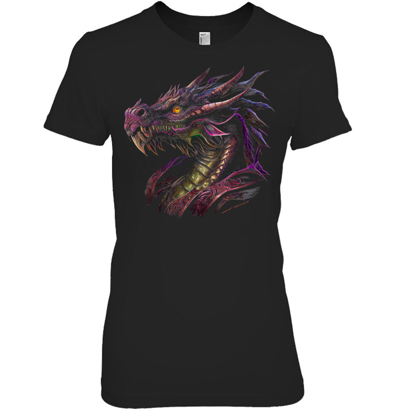 BlackWomanTshirtThinkingDragonLoverBeautifulPurpleFunFantasyArtCoolGiftForDragonLovers