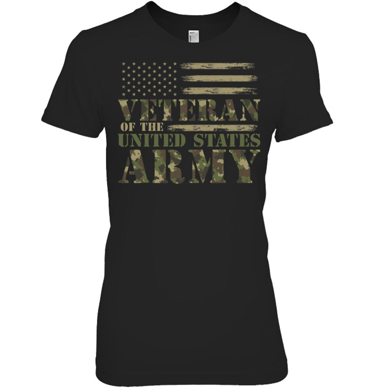 BlackWomanTshirtVeteranOfTheUnitedStatesArmyCamouflageUSFlagVeteranGiftForVeteran