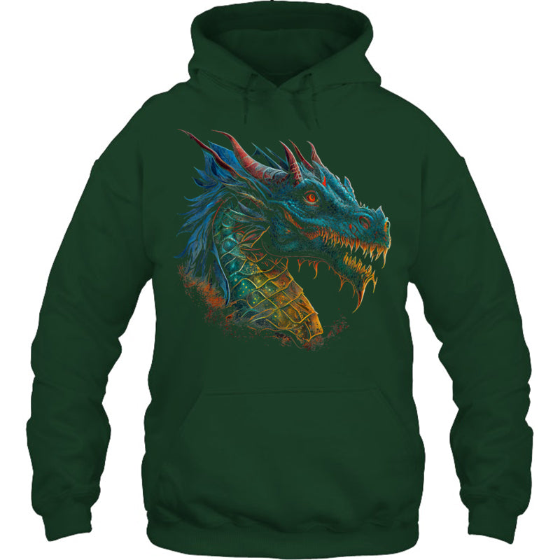 ForestGreenHoodieBeautifulBlueRedDragonLoverFantasyArtSharpGiftForDragonLovers