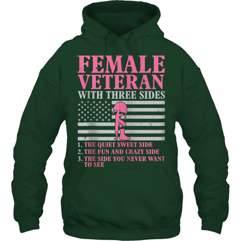 ForestGreenHoodieFemaleVeteranWithThreeSidesWomenVeteranMotherGrandmaGiftForVeteran