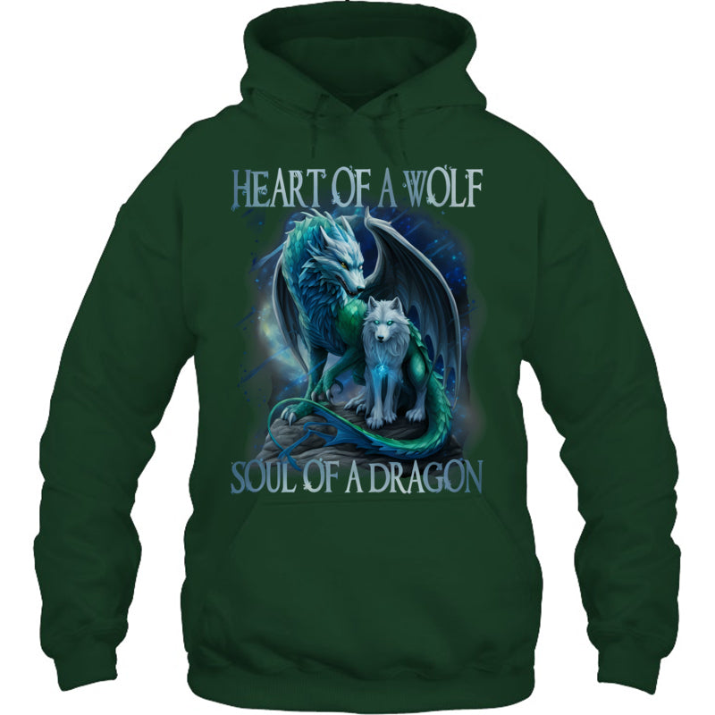 ForestGreenHoodieHeartOfWolfSoulOfADragonDragonWolfWarriorWolfGiftForDragonLovers