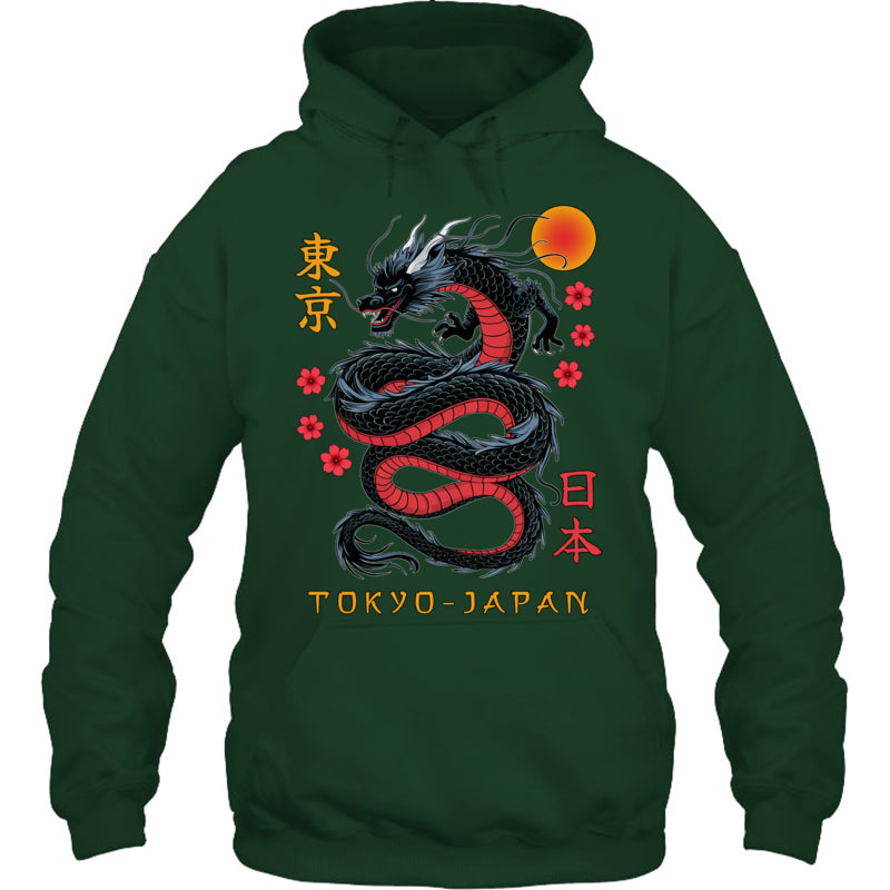 ForestGreenHoodieJapaneseDragonTokyoJapan80sAsianMythicalAnimeTattooGiftForDragonLovers