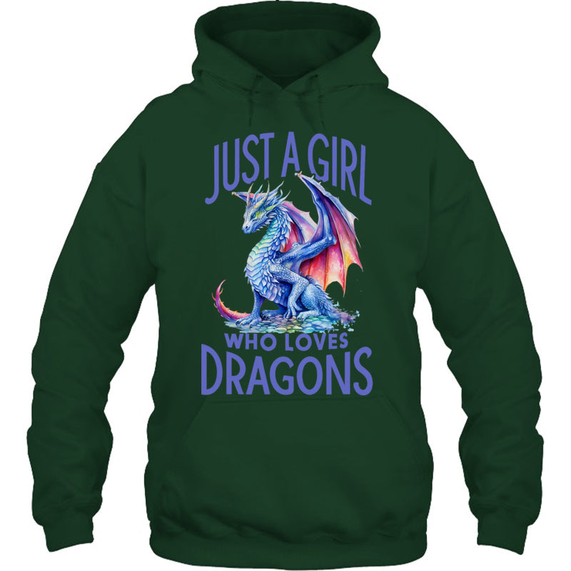 ForestGreenHoodieJustAGirlWhoLovesDragonsWomenGirlBlueDragonGiftForDragonLovers