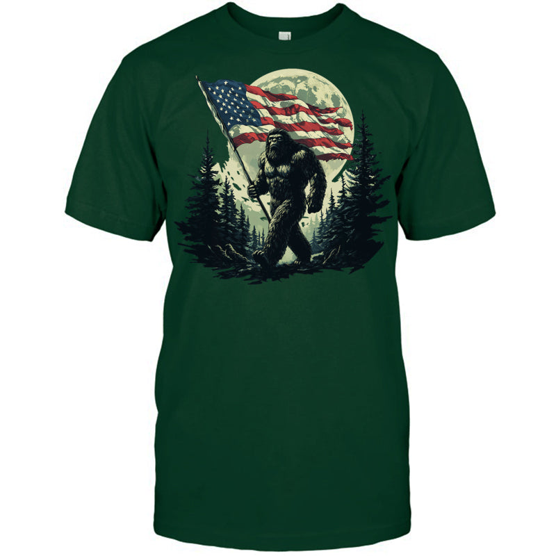 ForestGreenTshirtBigFootBigfootSasquatchAmericanFlagPatriotic4thJulyGiftForVeteran