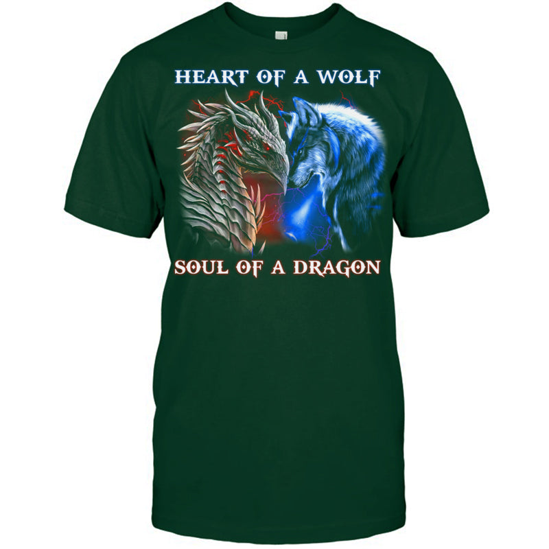 ForestGreenTshirtHeartOfWolfSoulOfADragonCoolDragonWolfWarriorGiftForDragonLovers