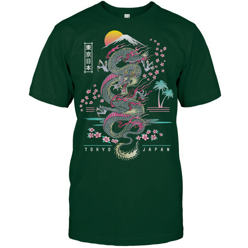 ForestGreenTshirtJapaneseTokyoDragonAsianInspiredRetro80sStyleGiftForDragonLovers