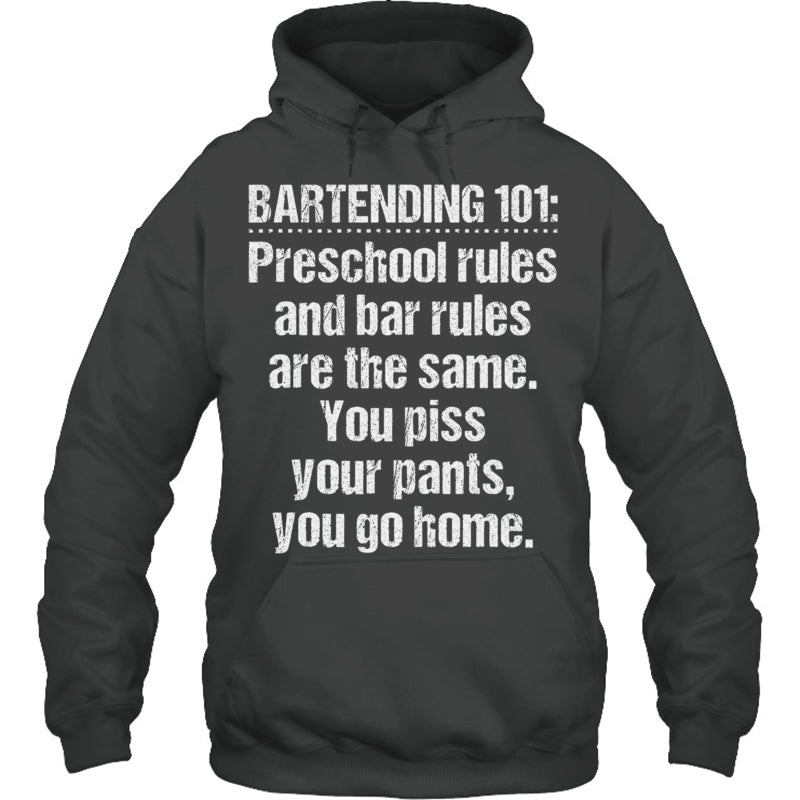 HeatherDarkGreyHoodieBartending101PreschoolRulesAndBarRulesAreTheSameGiftForBartender