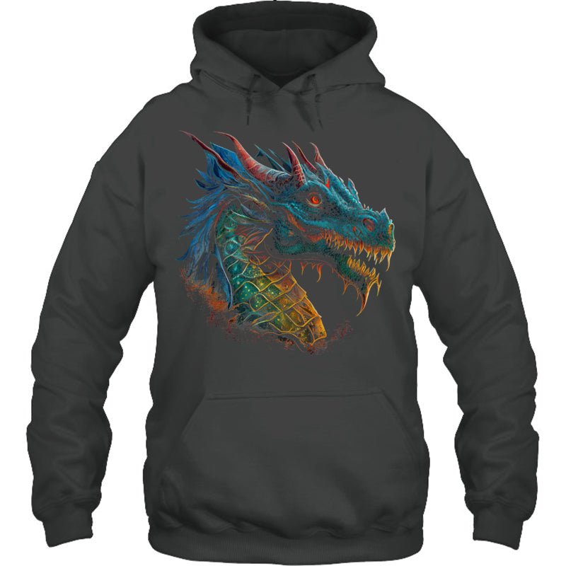 HeatherDarkGreyHoodieBeautifulBlueRedDragonLoverFantasyArtSharpGiftForDragonLovers