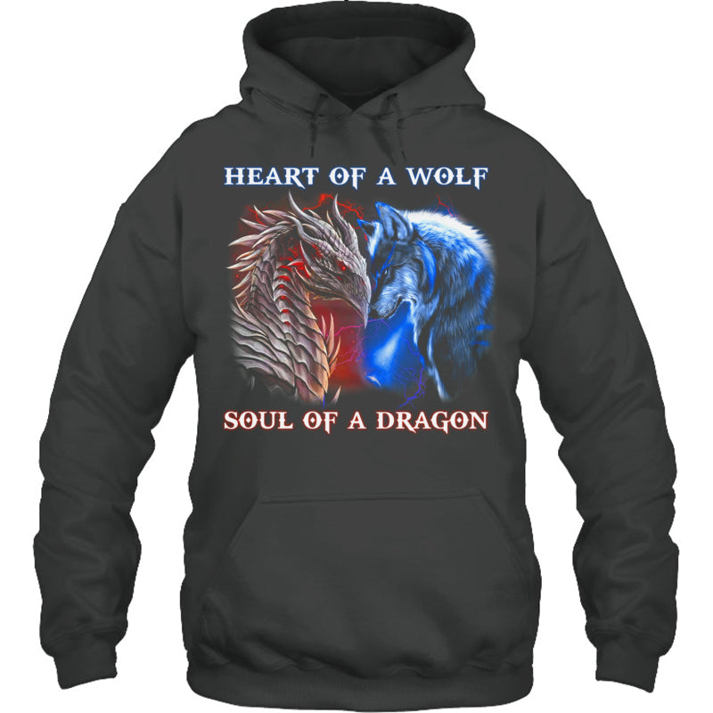 HeatherDarkGreyHoodieHeartOfWolfSoulOfADragonCoolDragonWolfWarriorGiftForDragonLovers
