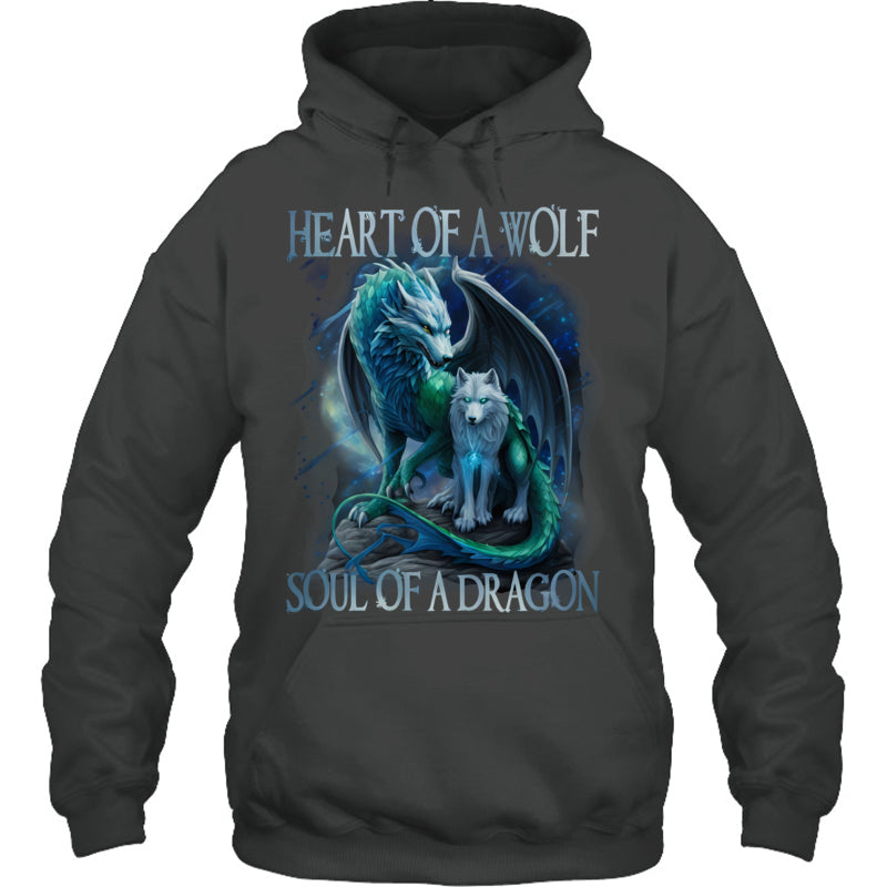HeatherDarkGreyHoodieHeartOfWolfSoulOfADragonDragonWolfWarriorWolfGiftForDragonLovers