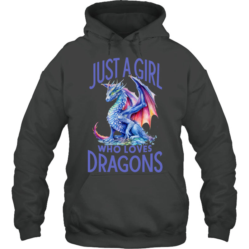 HeatherDarkGreyHoodieJustAGirlWhoLovesDragonsWomenGirlBlueDragonGiftForDragonLovers