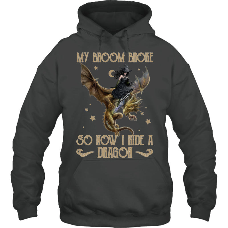 HeatherDarkGreyHoodieMyBroomBrokeSoNowIRideADragonGiftForDragonLovers