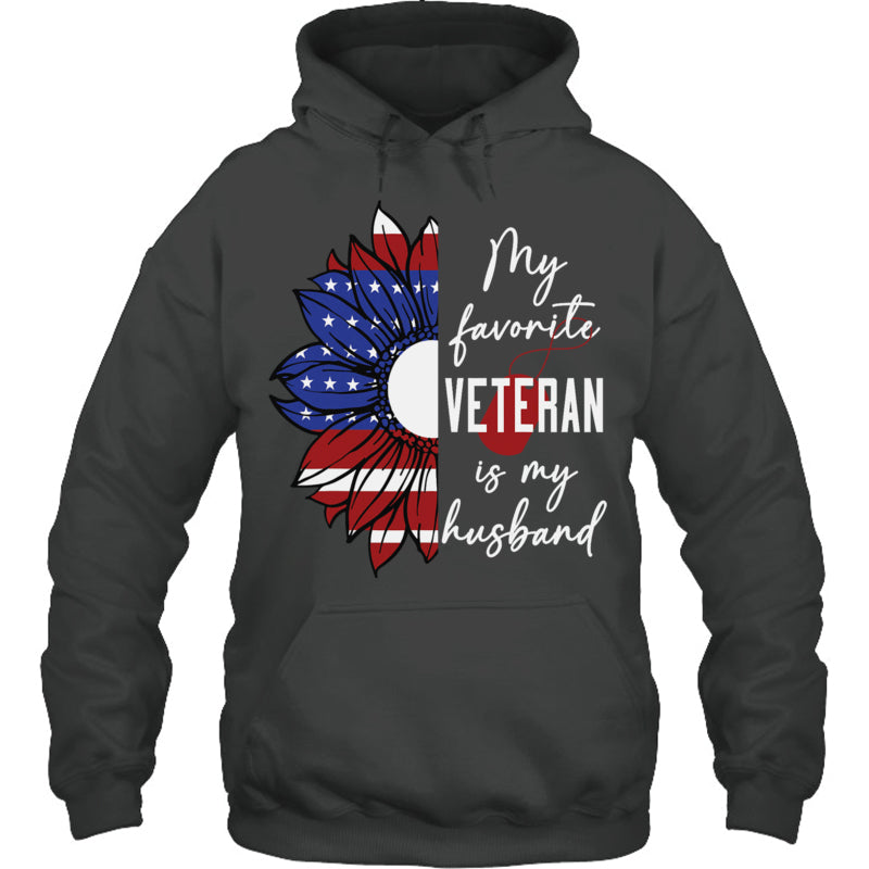 HeatherDarkGreyHoodieMyFavoriteVeteranIsMyHusbandSunflowerAmericanFlagGiftForVeteran