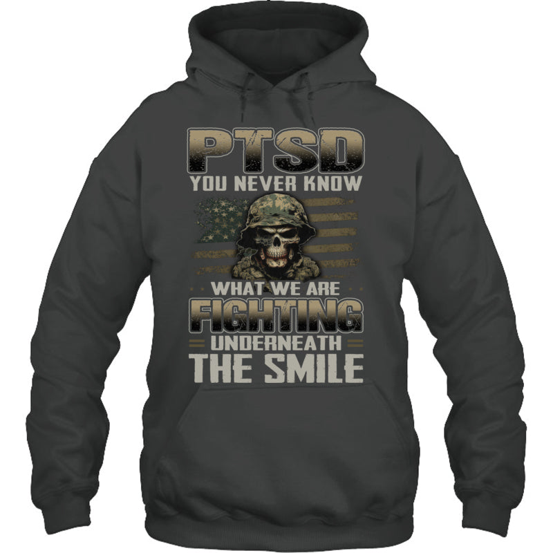 HeatherDarkGreyHoodiePTSDYouNeverKnowWhatWeAreFightingGiftForVeteran