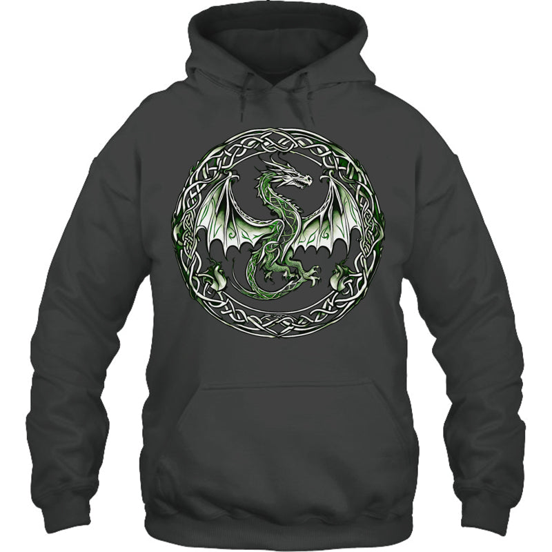 HeatherDarkGreyHoodieTribalIrishGreenCelticKnotFantasyCelticDragonGiftForDragonLovers