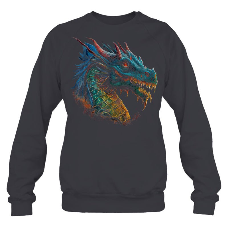 HeatherDarkGreySweatshirtBeautifulBlueRedDragonLoverFantasyArtSharpGiftForDragonLovers