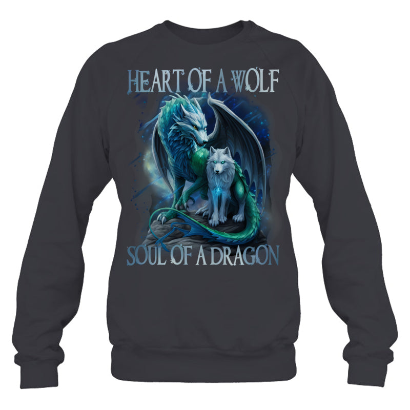 HeatherDarkGreySweatshirtHeartOfWolfSoulOfADragonDragonWolfWarriorWolfGiftForDragonLovers